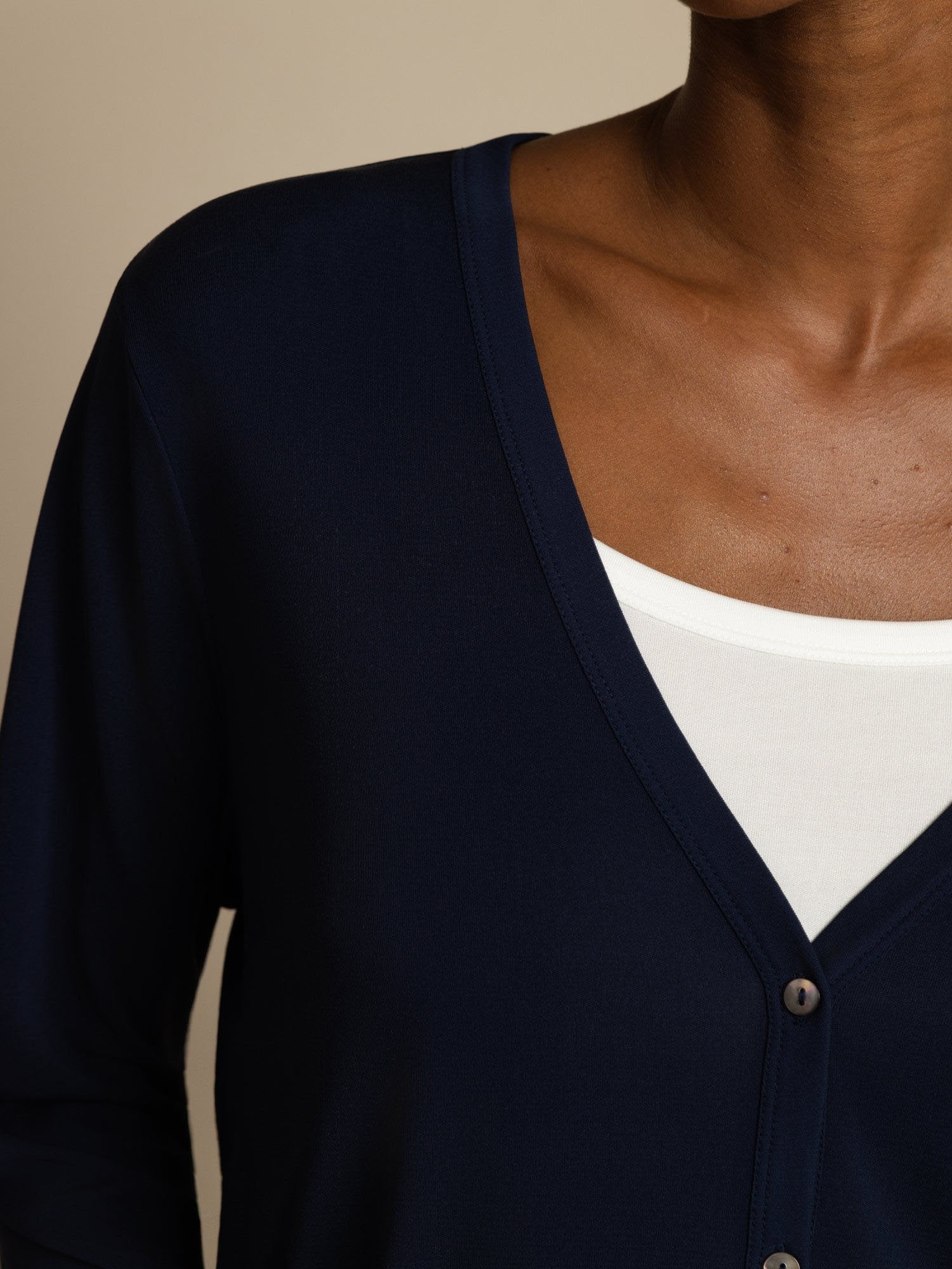 [DarkBlue] SilkSilky-UK 19Momme 100% High-Twist Silk Jersey Long Sleeve V Neck Women's Cardigan 007