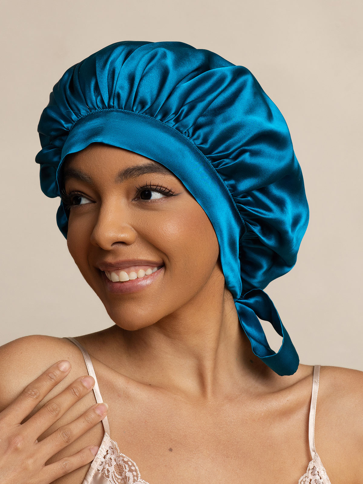 SilkSilky-UK Pure Silk Sleep Cap Teal 001