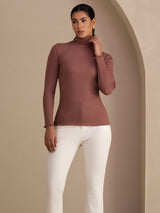 [Cameo Rose] SilkSilky-UK Long Sleeve Turtle Neck Women's T-Shirt 003
