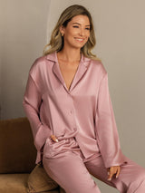 [Peach Skin] SilkSilky-UK 19Momme Machine-Washable Silk Long Sleeve Notch Collar Women's Pyjamas 008