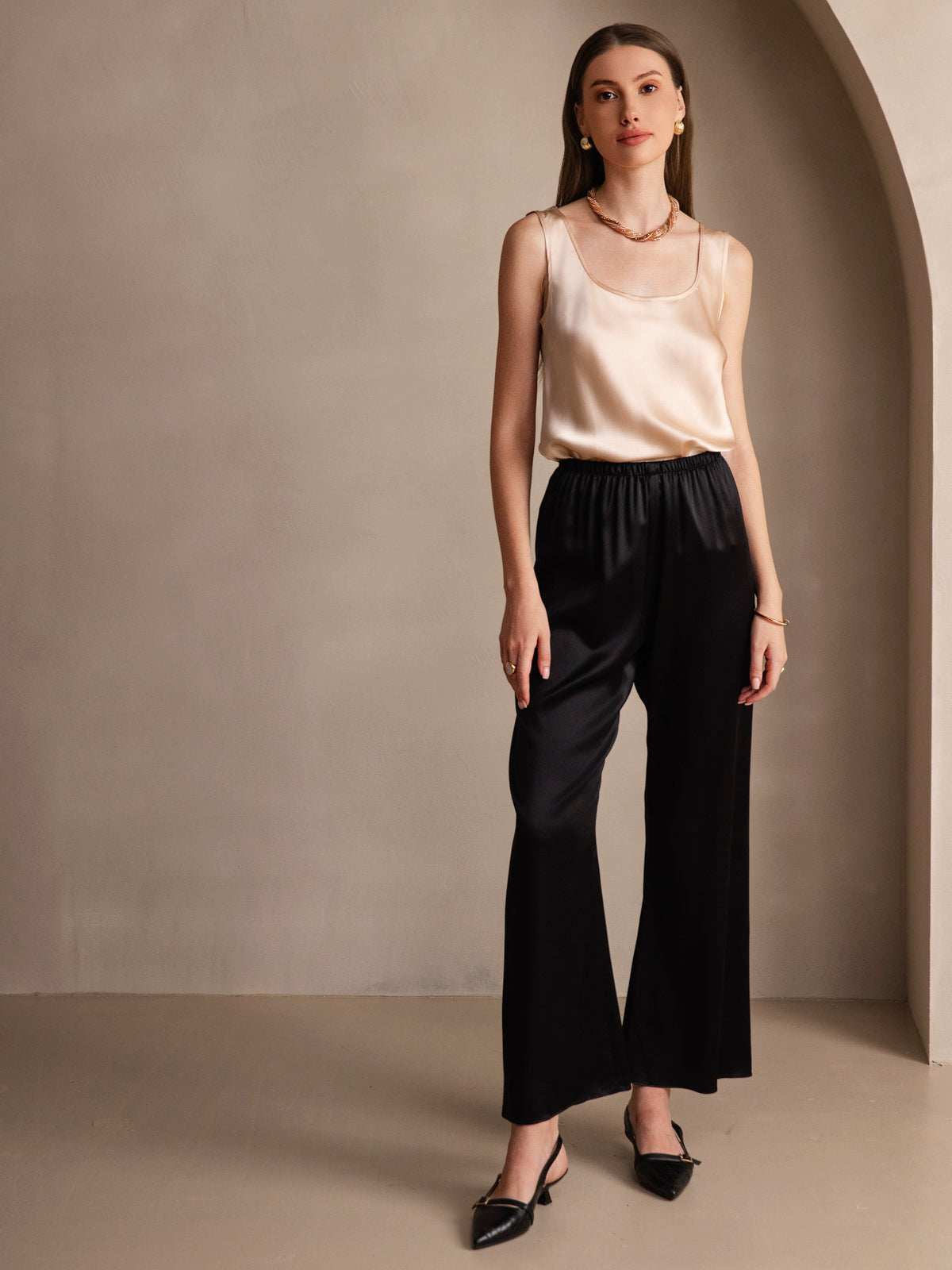 [Champagne] SilkSilky-UK 19Momme Silk Sleeveless U Neck Camisole 008