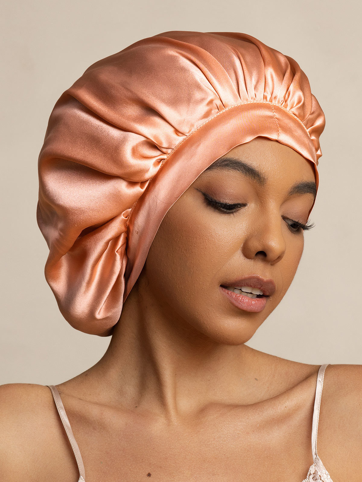 [Coral Pink] SilkSilky-UK Pure Silk Sleep Cap 001
