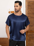 SilkSilky UK Pure Silk Short Sleeve Round Neck Men's T Shirt DarkBlue 005