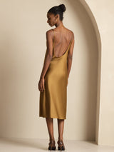 [Brown] SilkSilky-UK Spaghetti Strap U Neck Dress 002