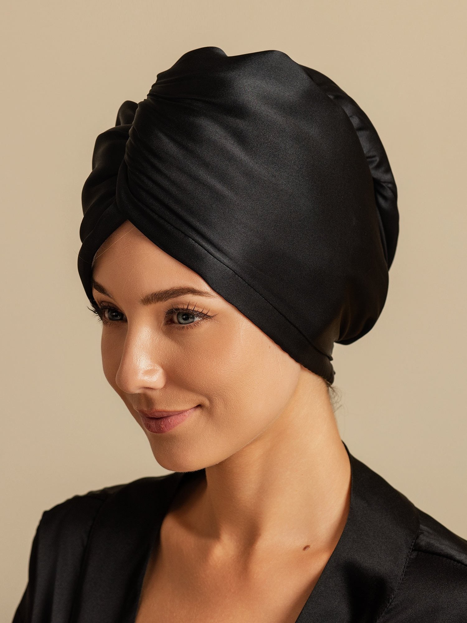 [Black] SilkSilky-UK Pure Silk Wrap Hair Towel Wrap 004,