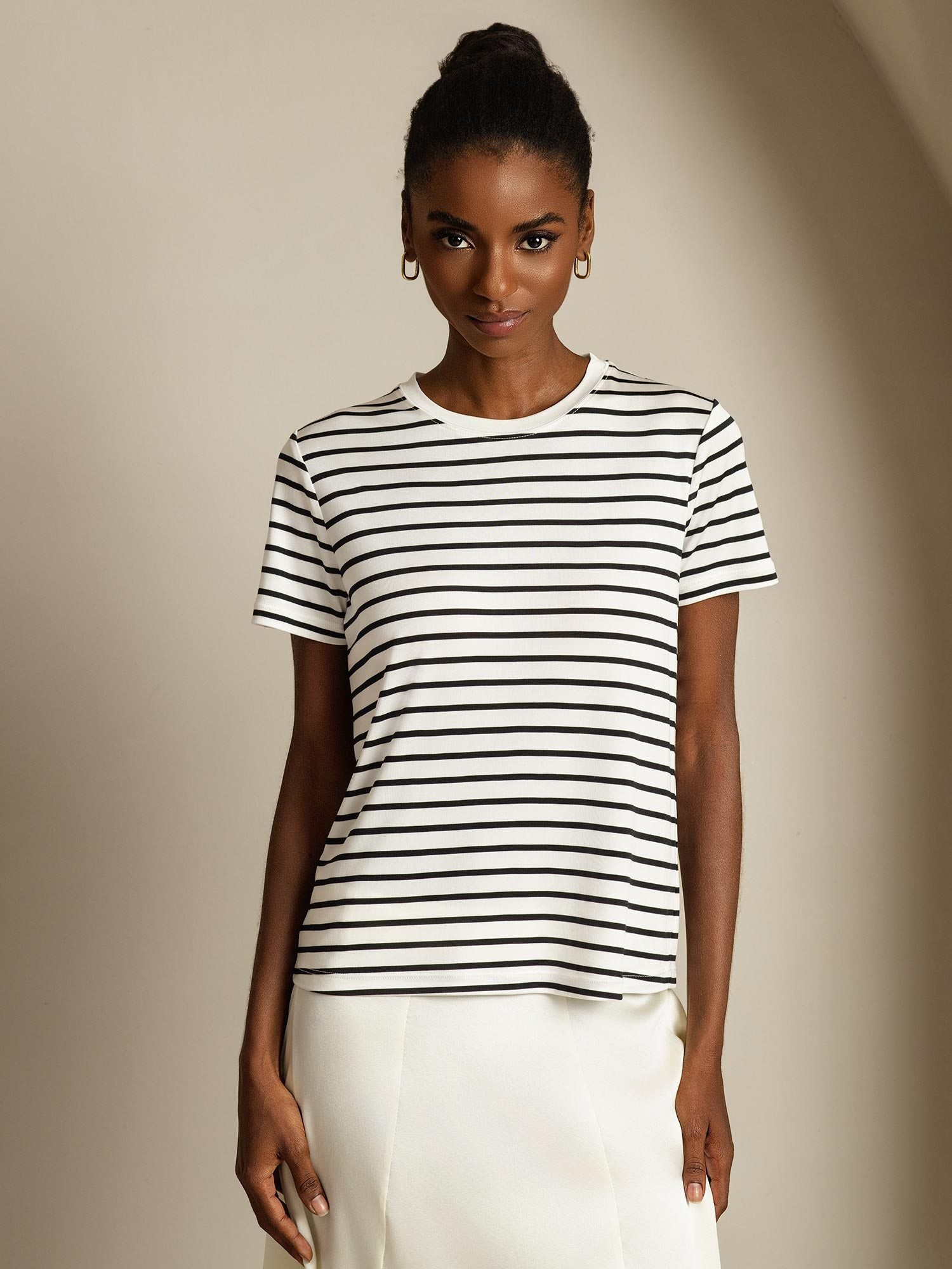 [WhiteStripe] SilkSilky-UK Pure Silk Crew Women's T-Shirt 003