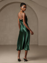 [Dark Green] SilkSilky-UK Spaghetti Strap Cowl Neck Dress 002