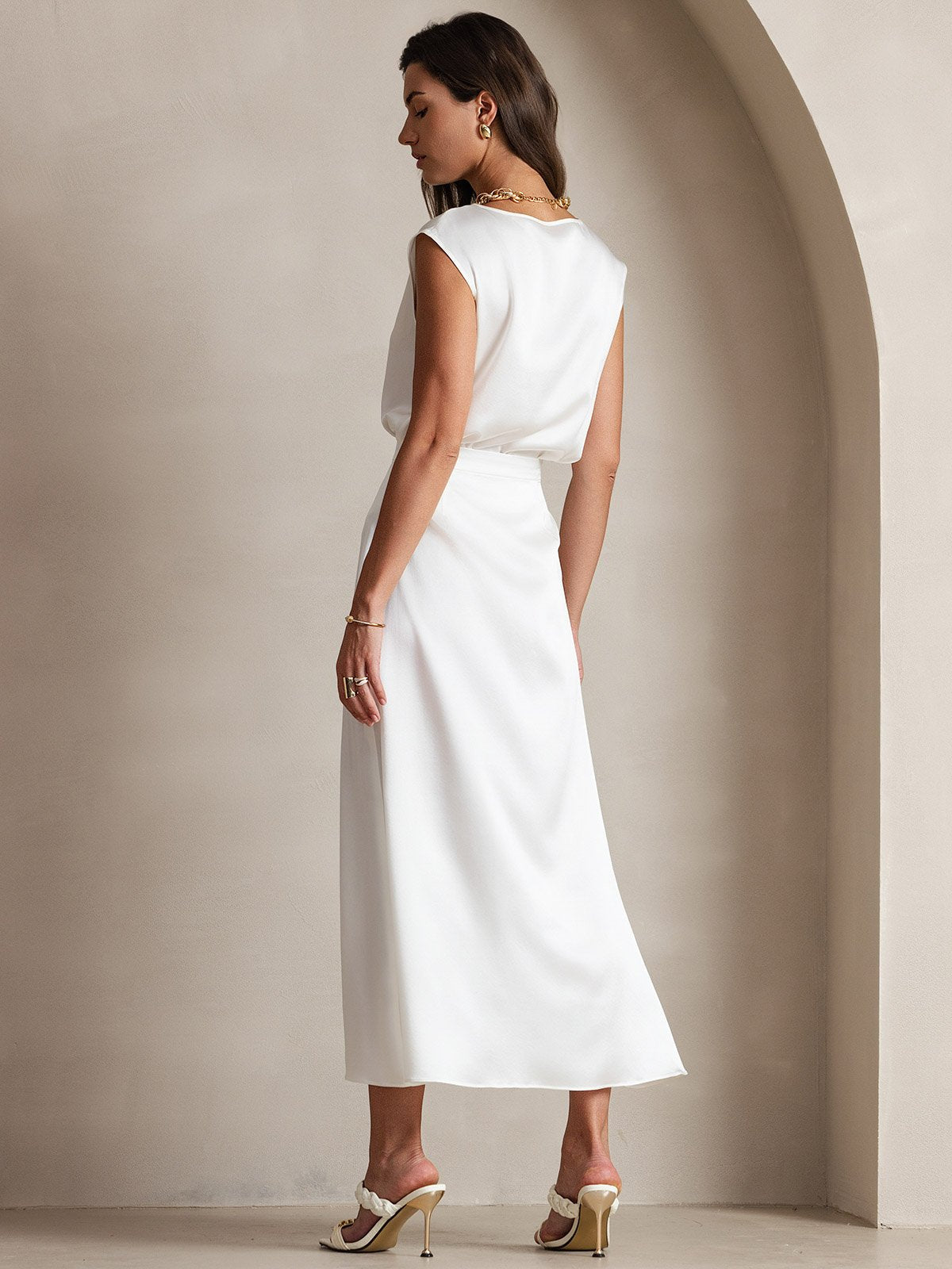 [White] SilkSilky-UK 19Momme Stretch Silk Charmeuse Skirt 004
