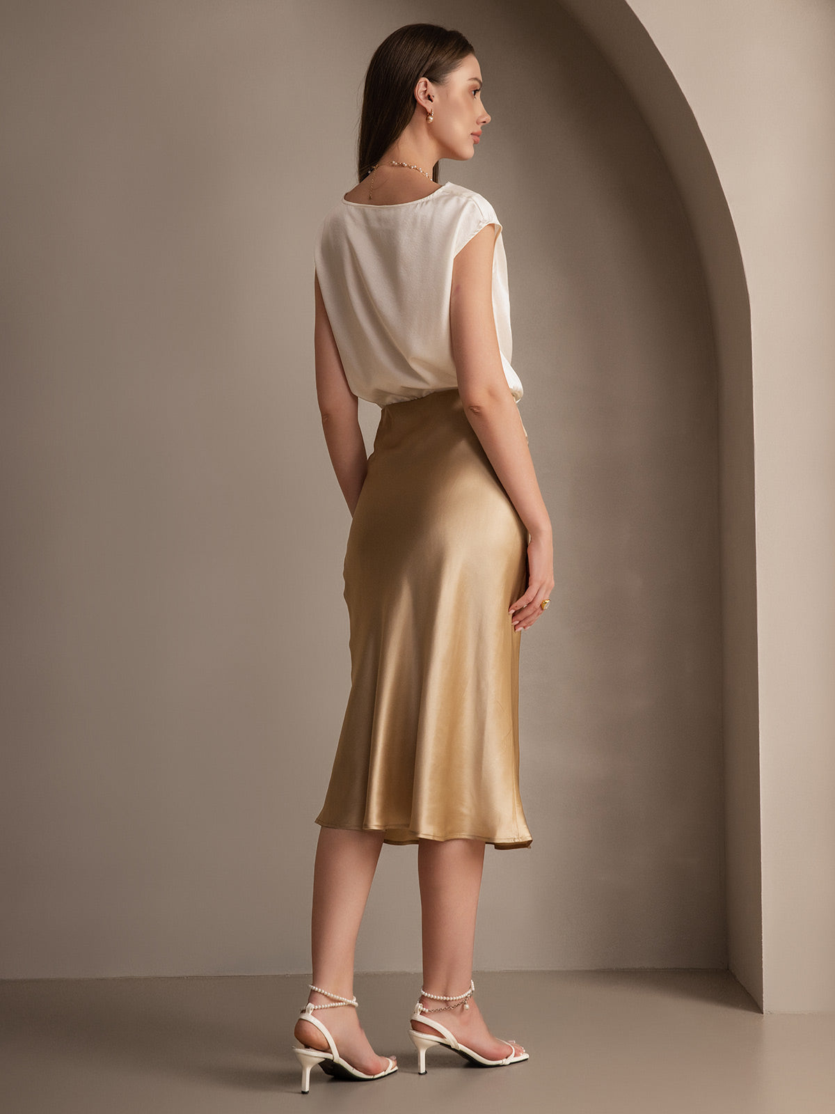 SilkSilky UK 19Momme Pure Silk Skirt Champagne 006