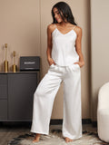 SilkSilky UK Pure Silk Sleeveless V Neck Camisole Set White 005