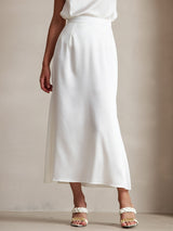 [White] SilkSilky-UK 19Momme Stretch Silk Charmeuse Skirt 001