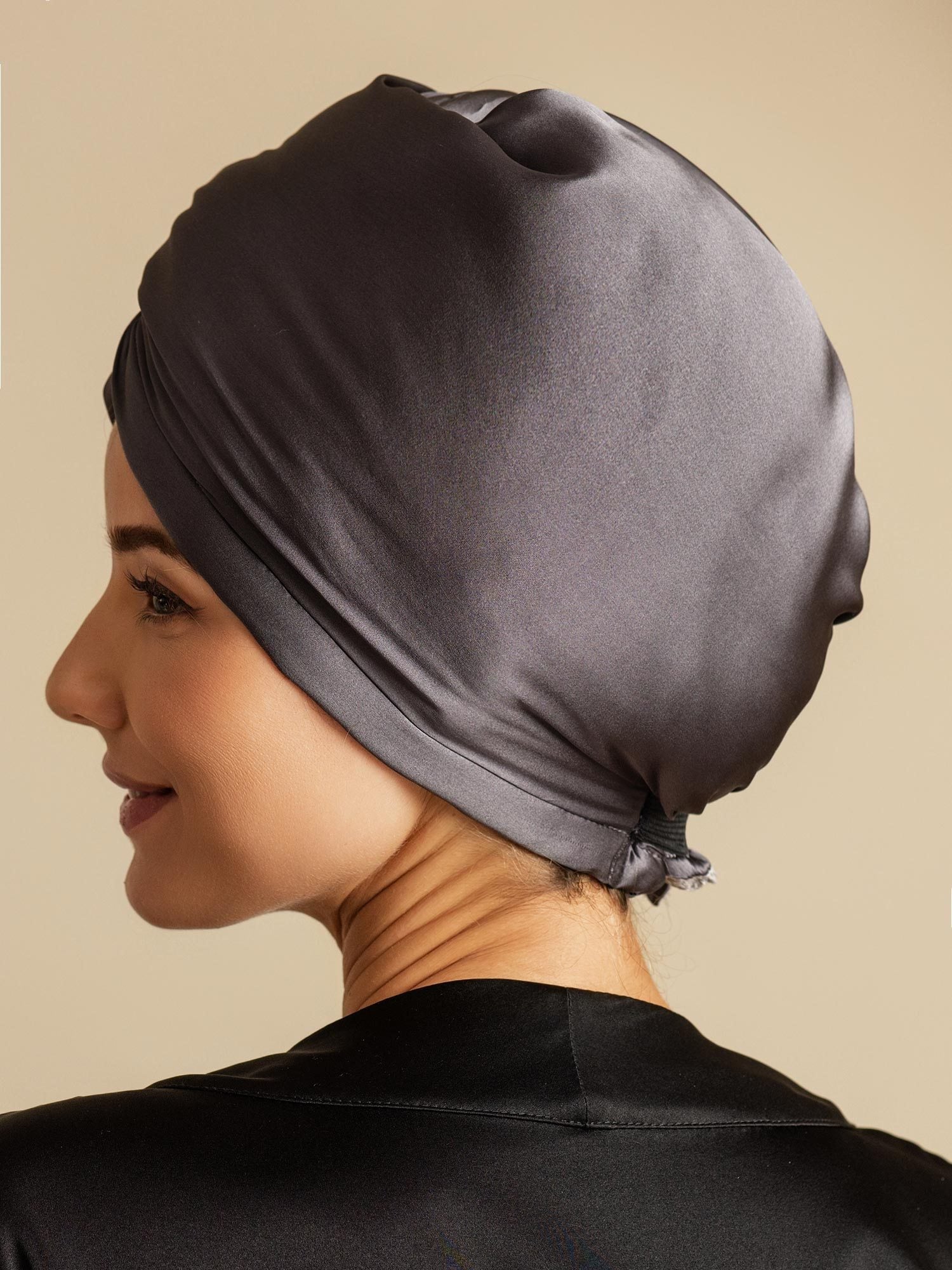 [Dark Gray] SilkSilky-UK Pure Silk Wrap Hair Towel Wrap 002,