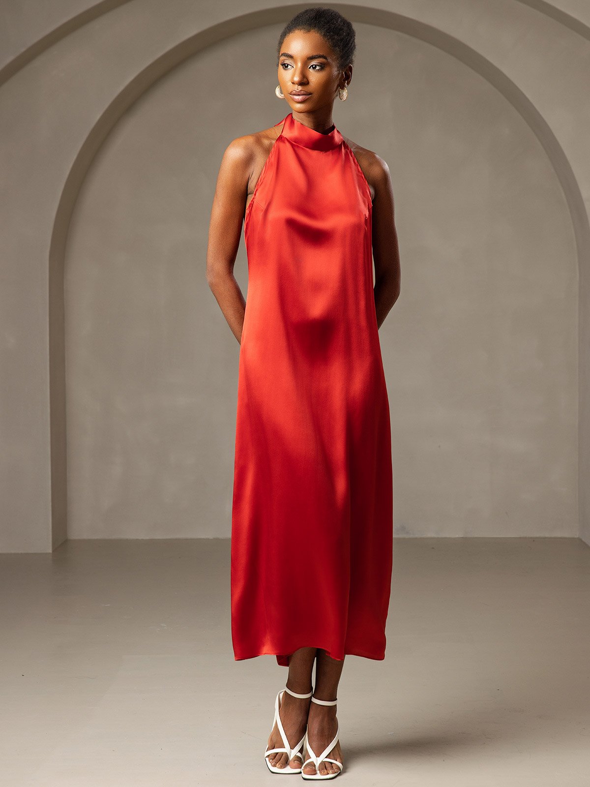 SilkSilky UK 19Momme Silk Sleeveless Dress Wine 001