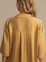 [Tan] SilkSilky-UK 19Momme Machine-Washable Silk Half Sleeve Notch Collar Women's Pyjamas 004