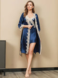 SilkSilky UK Pure Silk 3/4 Sleeve Nightgown&Robe Set Blue 001