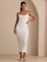 [White] SilkSilky-UK Spaghetti Strap Square Neck Dress 006