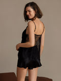 SilkSilky-UK Pure Silk V Neck Camisole Set Black 008