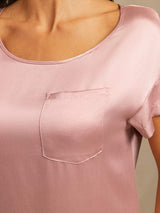 [Peach Skin] SilkSilky-UK 19Momme Machine-Washable Silk Short Sleeve Round Neck Nightdress 004