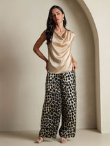 [Champagne] SilkSilky-UK Cap Sleeve Cowl Neck Women's T-Shirt 007