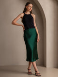 SilkSilky-UK 19Momme Pure Silk Skirt DarkGreen 003