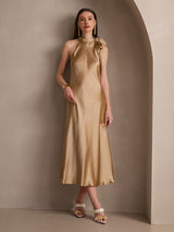 [Champagne] SilkSilky-UK Sleeveless Tie Neck Dress 007