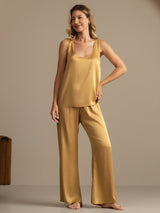 [Tan] SilkSilky-UK 19Momme Machine-Washable Silk Sleeveless Scoop Neck Women's Pyjamas 005