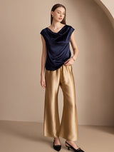 [Dark Blue] SilkSilky-UK Cap Sleeve Cowl Neck Women's T-Shirt 004