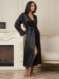 SilkSilky UK Pure Silk Long Sleeve Womens Robe Black 005