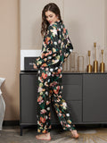 SilkSilky UK Pure Silk Long Sleeve Lapel Women's Pyjamas Black 004