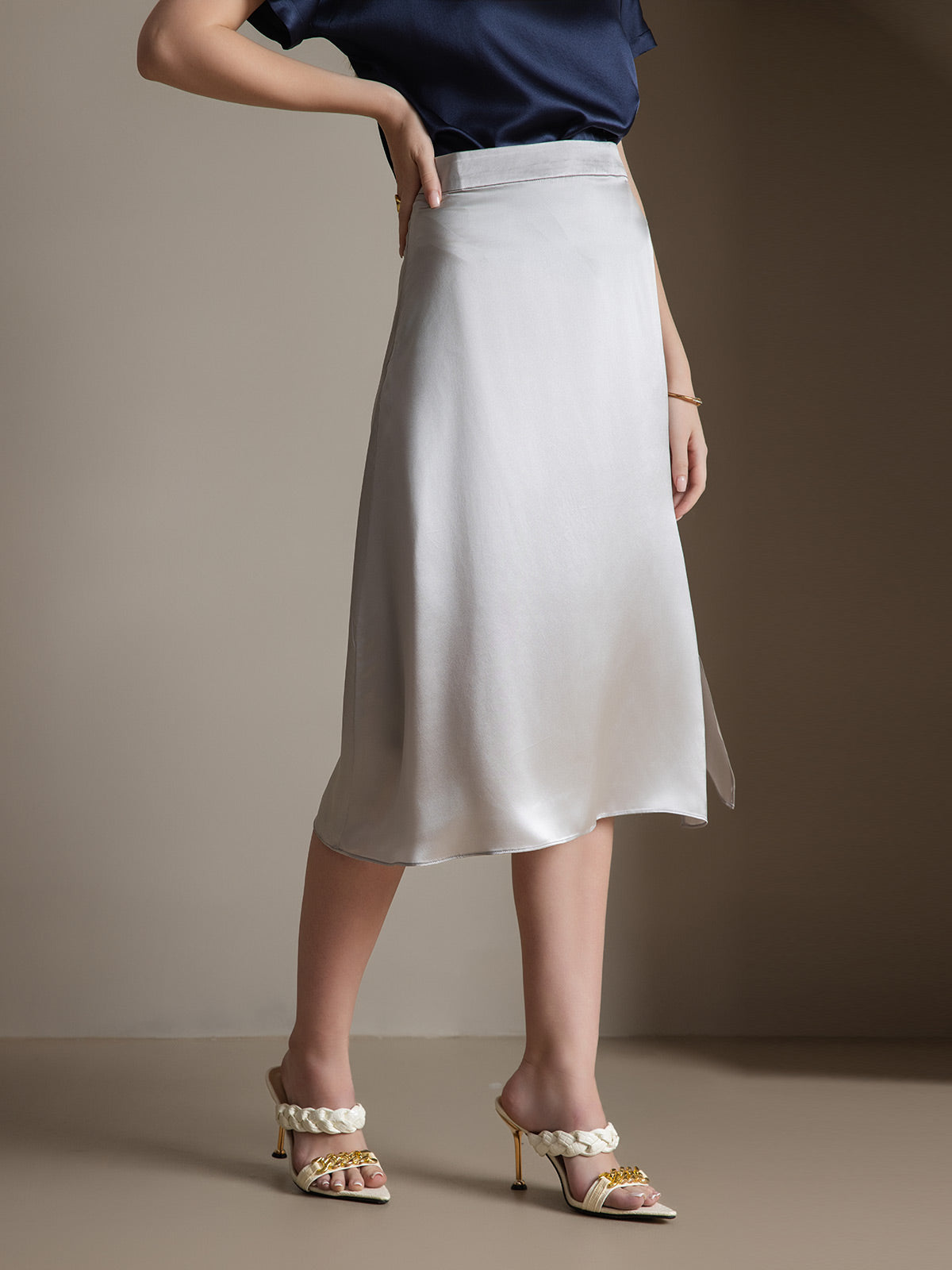 [Light Gray] SilkSilky-UK 19Momme Silk Skirt 004