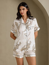 [White Cheetah] SilkSilky-UK Short Sleeve Notch Collar Women's Pyjamas 003