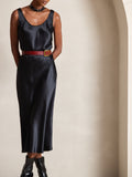 SilkSilky UK Pure Silk Sleeveless Boat Neck Dress Black 007