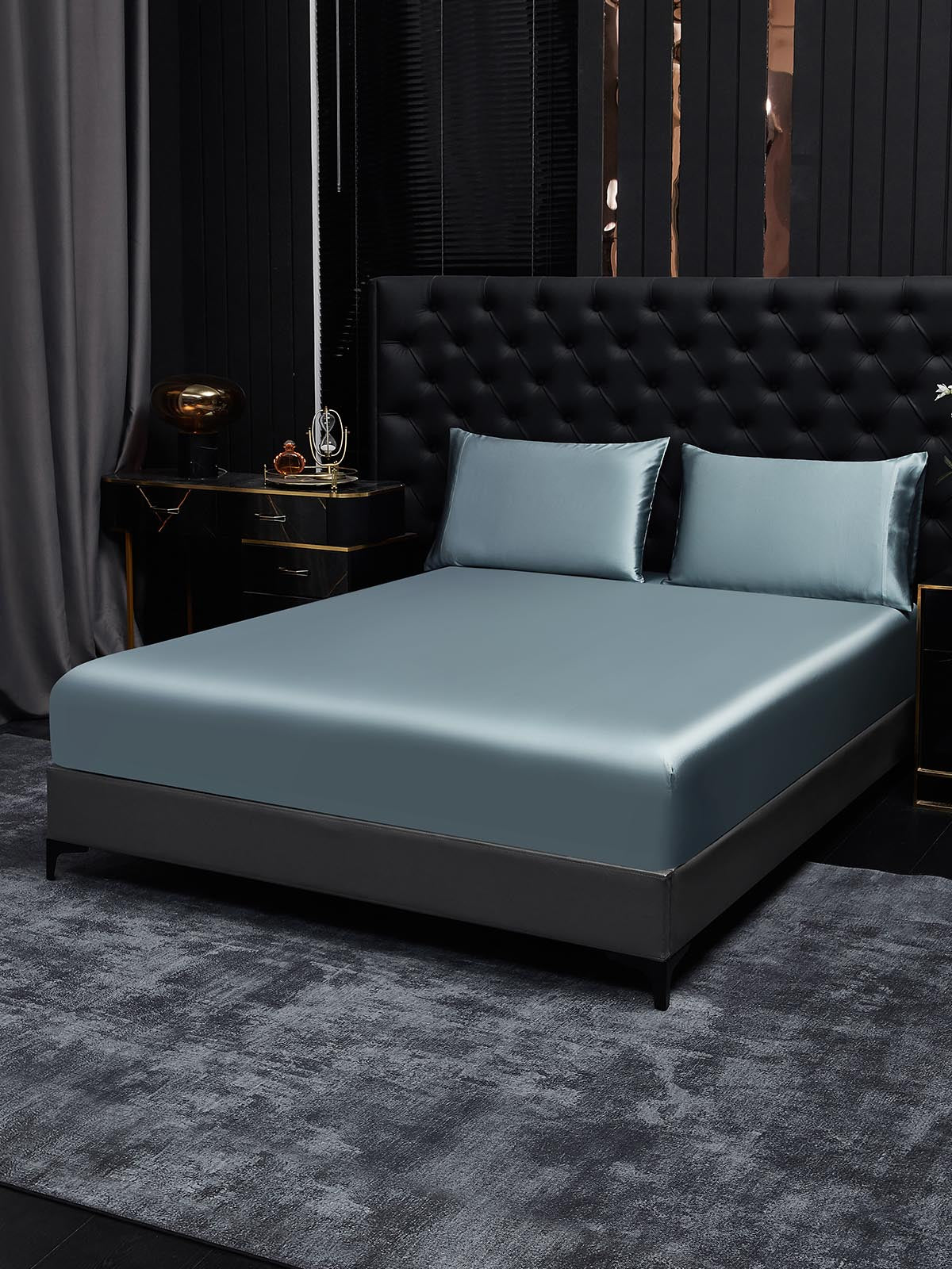 [Grayish Blue] SilkSilky-UK 19Momme Pure Silk Bedding Set 001