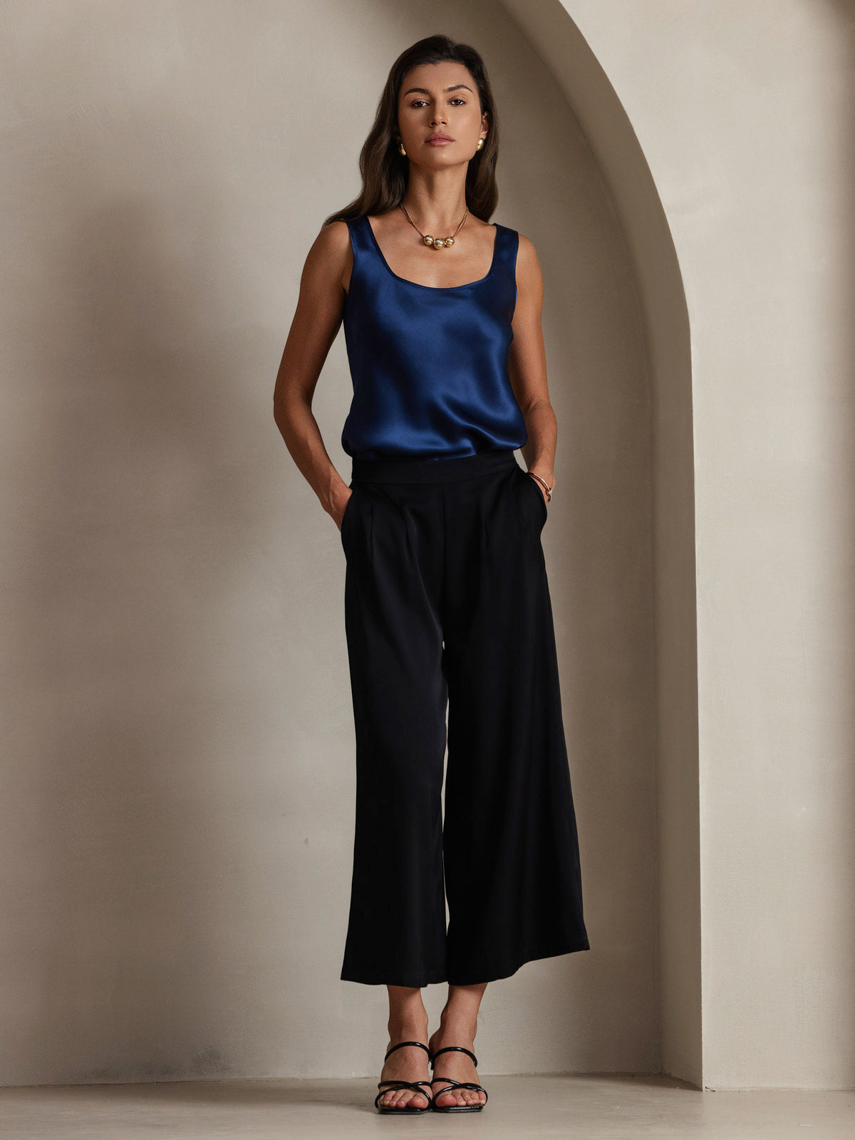 [Dark Blue] SilkSilky-UK 19Momme Silk Sleeveless U Neck Camisole 008