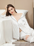 SilkSilky-UK Pure Silk Long Sleeve Lapel Women's Pyjamas White 005