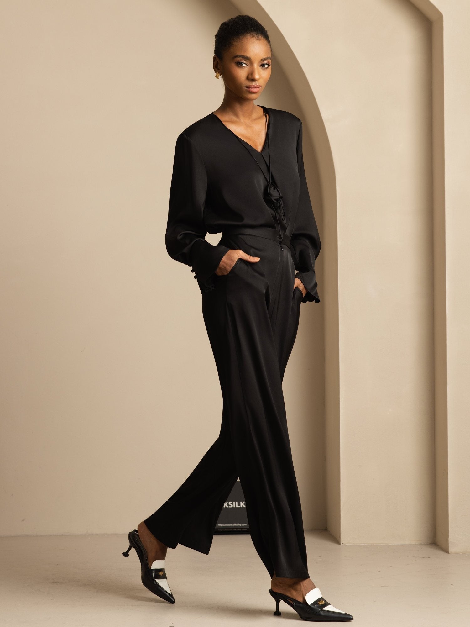 [Black] SilkSilky-UK 19Momme Silk Womens Pants 008