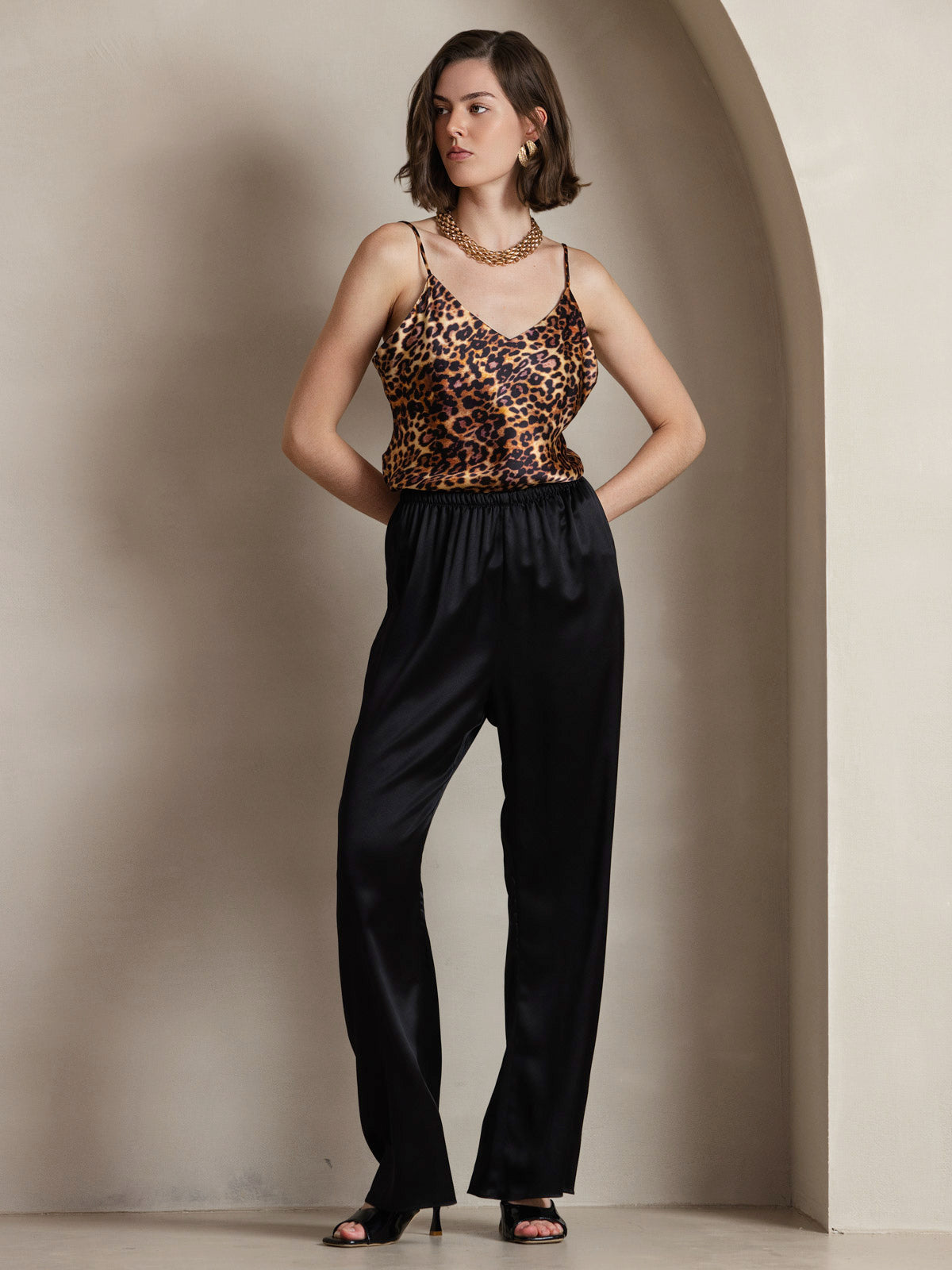 [Leopard] SilkSilky-UK Pure Silk V Neck Camisole 005