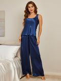 SilkSilky UK Pure Silk Sleeveless Boat Neck Camisole Set DarkBlue 004