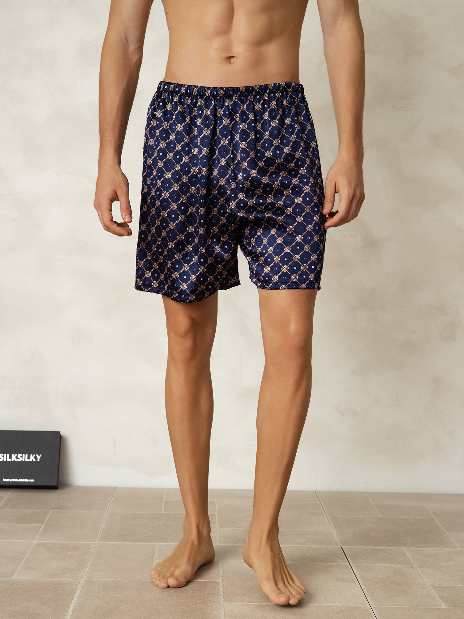 [Navy Chain] SilkSilky-UK 19Momme Pure Silk Mens Sleep Bottoms 004