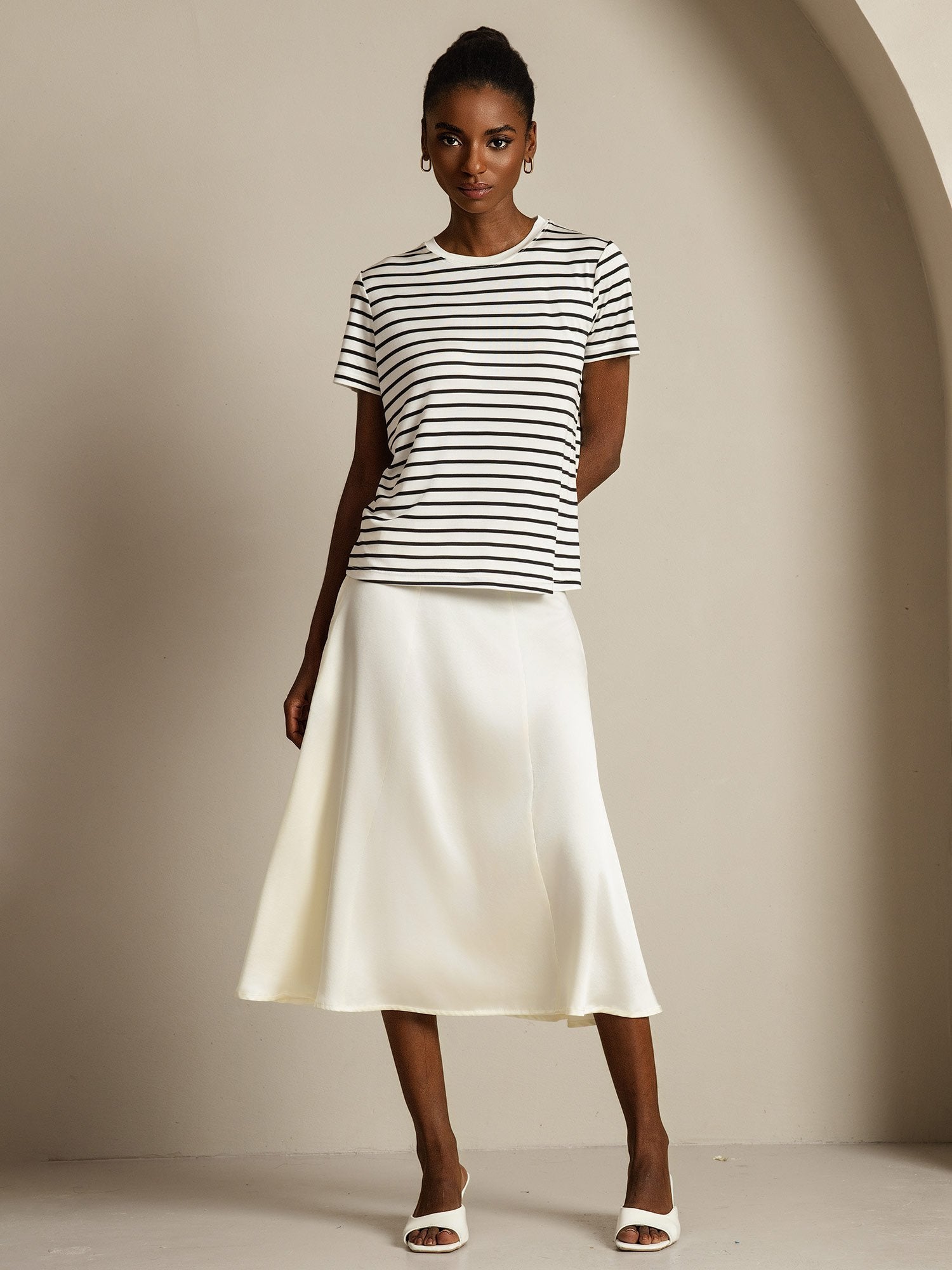 [WhiteStripe] SilkSilky-UK Pure Silk Crew Women's T-Shirt 007