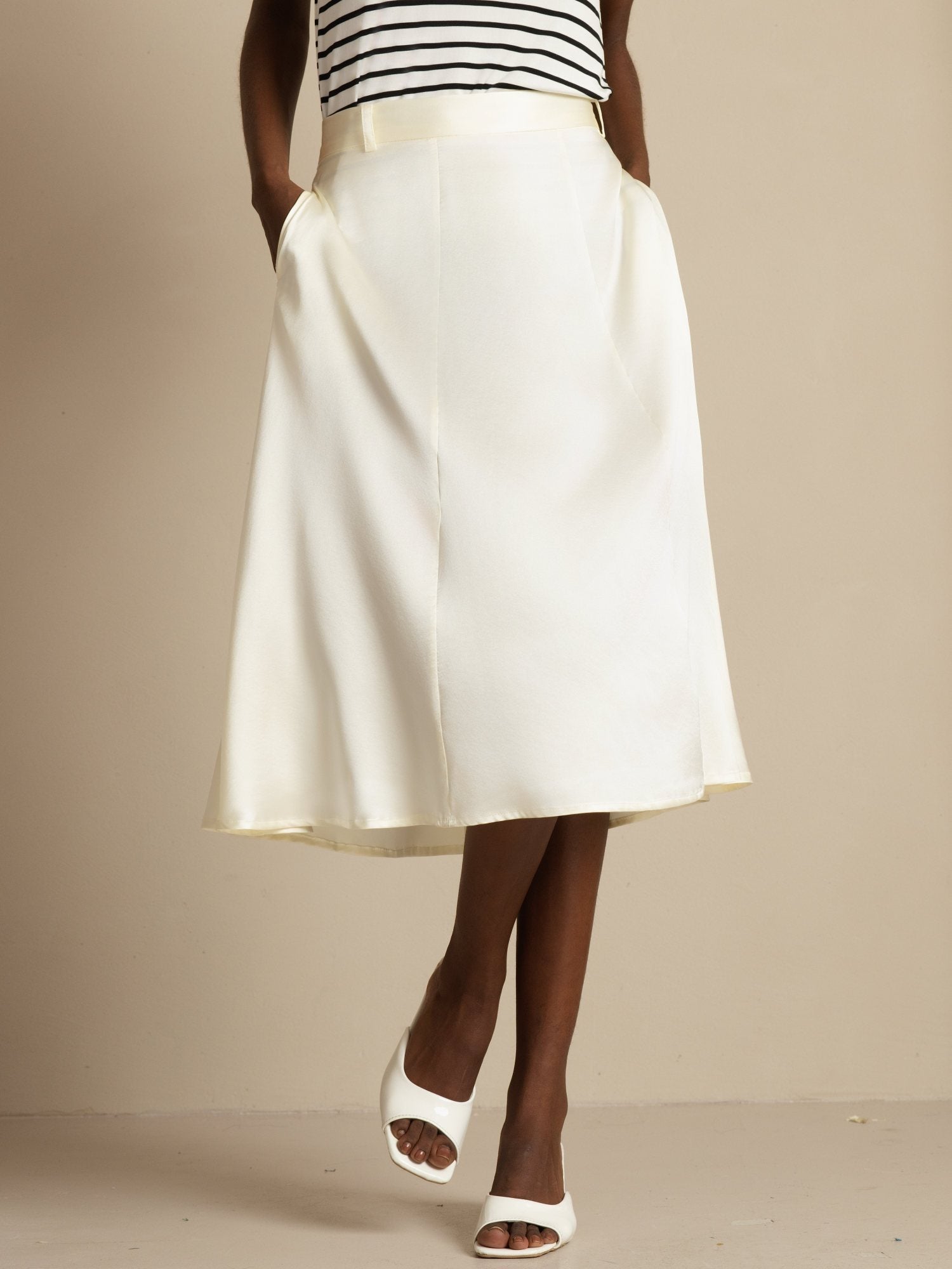 [Ivory] SilkSilky-UK 19Momme Stretch Silk Charmeuse Skirt 003