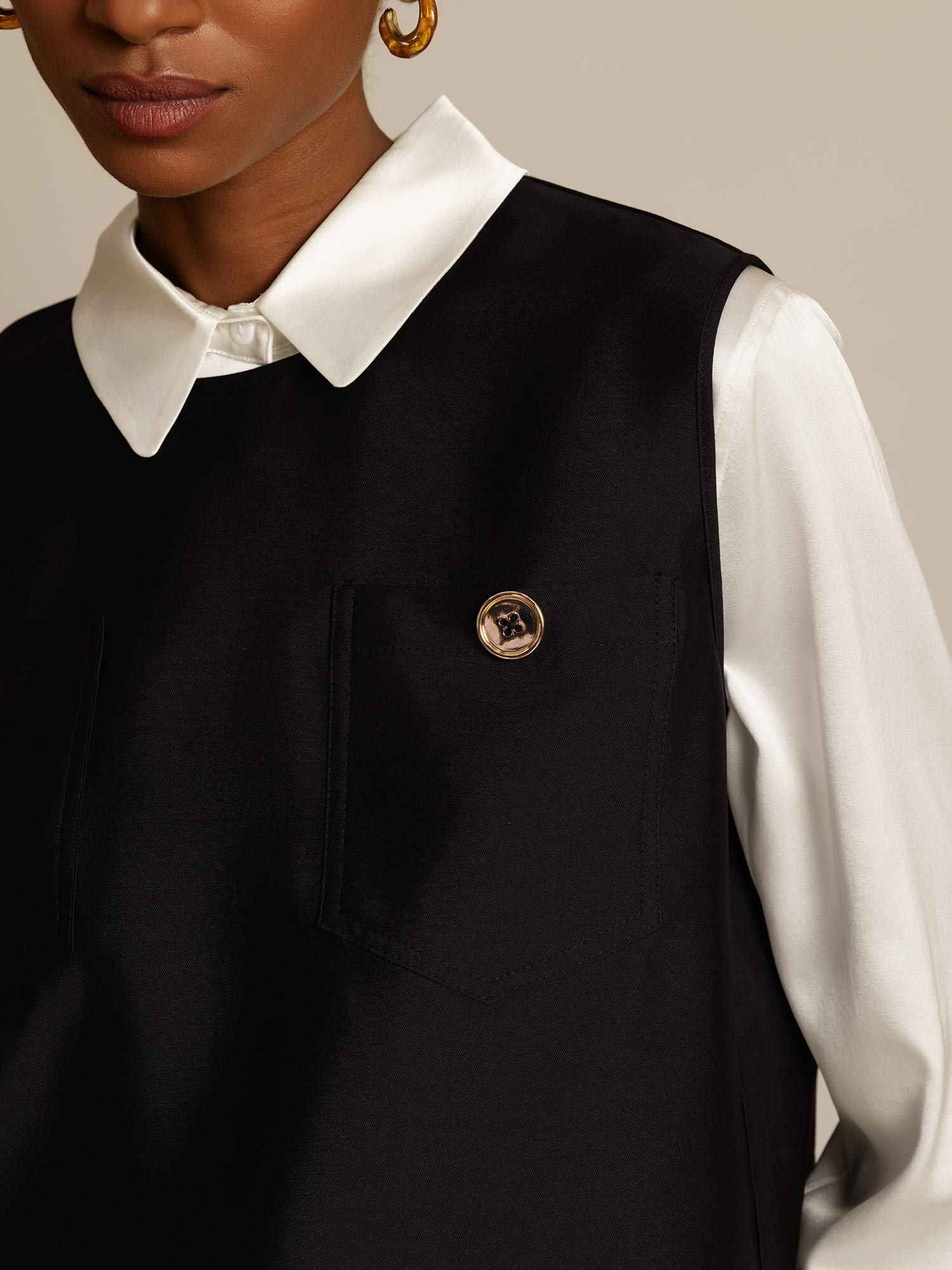 [Black] SilkSilky-UK 32Momme Silk-Wool Blend Womens Vest 004,