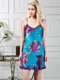 SilkSilky UK Pure Silk Sleeveless V Neck Nightdress Blue 004