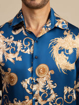[Navy Dragon] SilkSilky-UK Long Sleeve Lapel Collar Men's Shirt 007