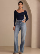 [Dark Blue] SilkSilky-UK Long Sleeve U Neck Women's T-Shirt 007