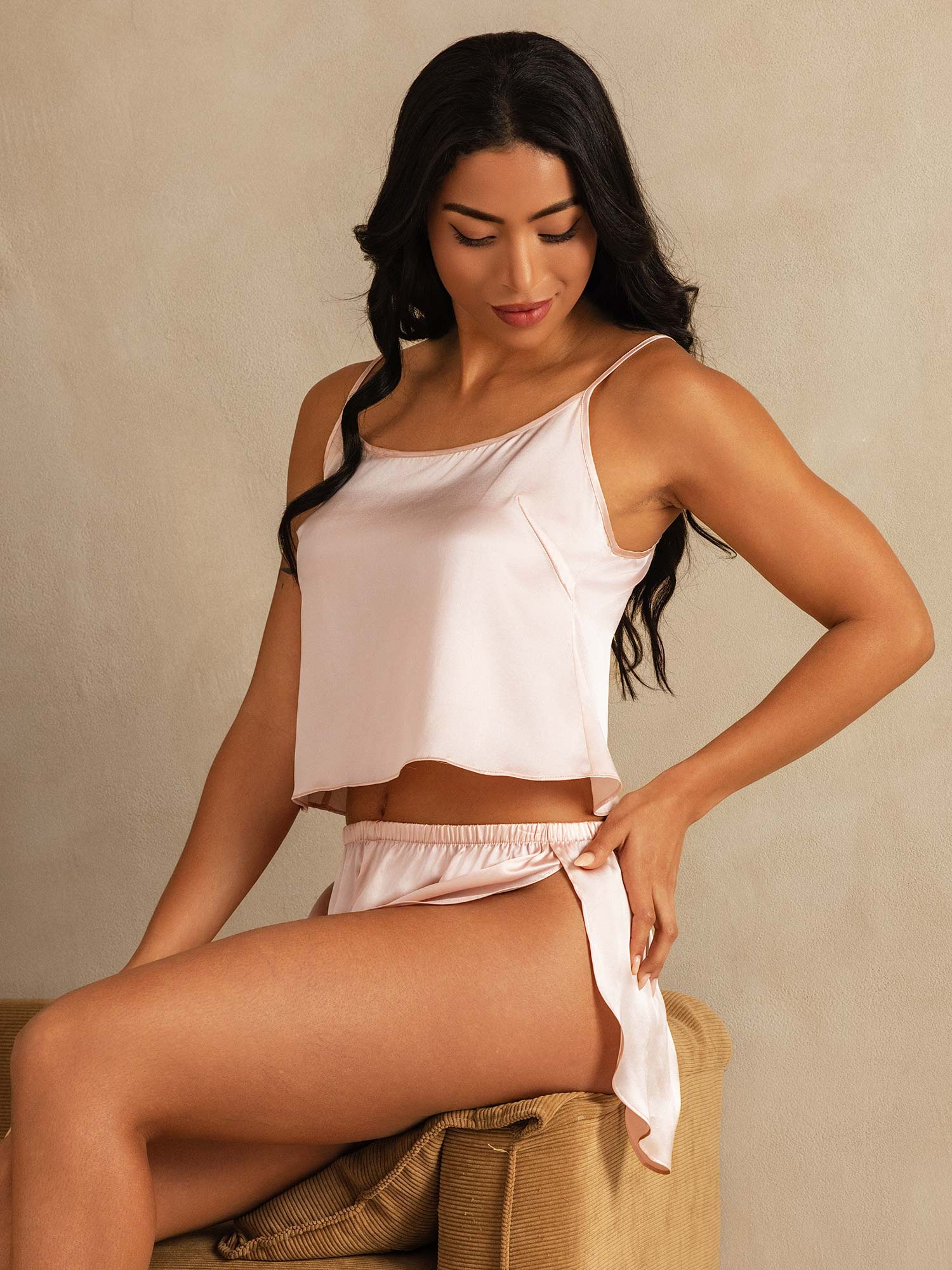 [Pink] SilkSilky-UK Pure Silk Round Neck Camisole Set 003