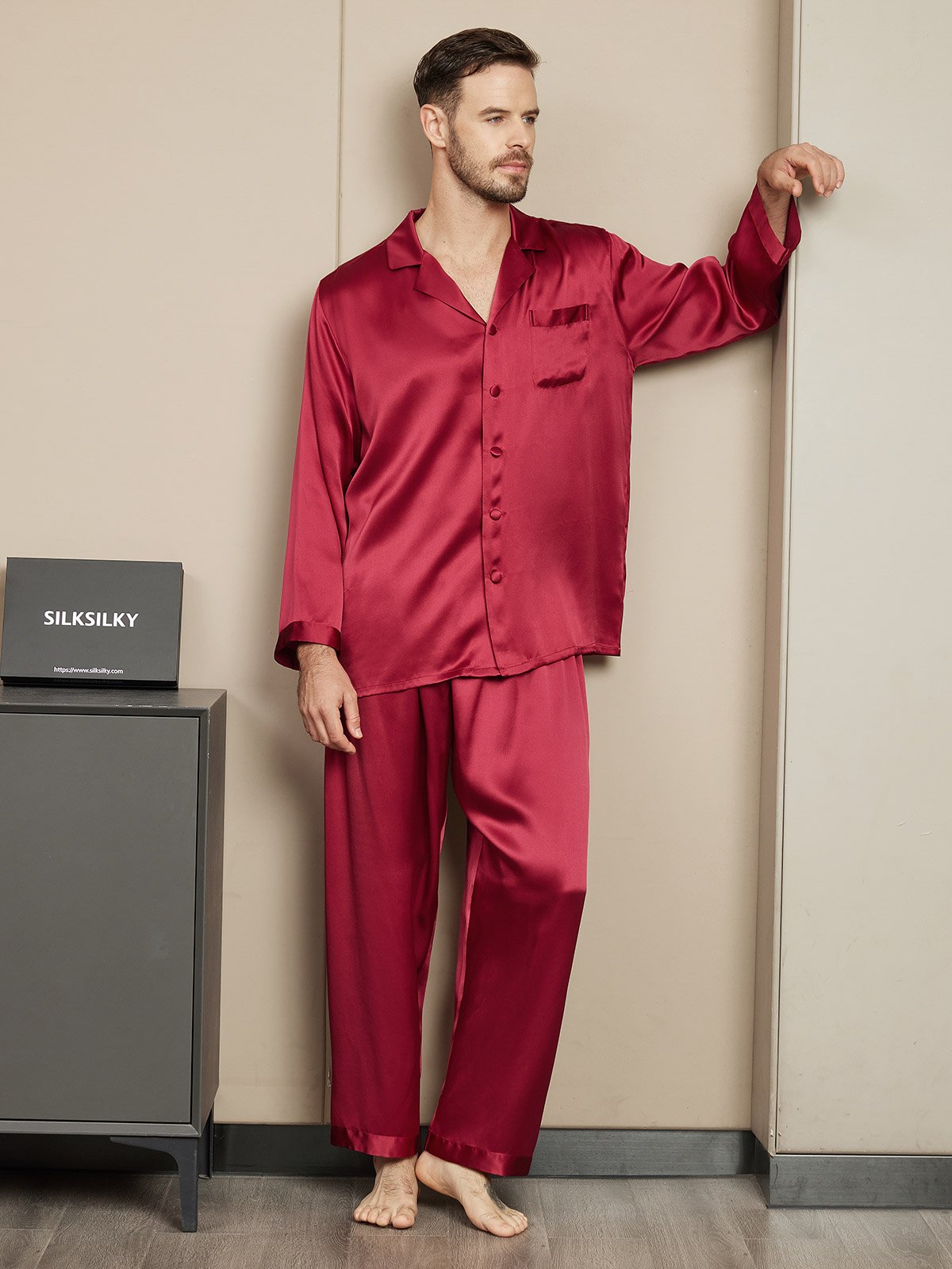 [Wine] SilkSilky-UK Pure Silk Mens Pajamas 004