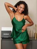 SilkSilky-UK Pure Silk Sleeveless V Neck Camisole Set Green 001