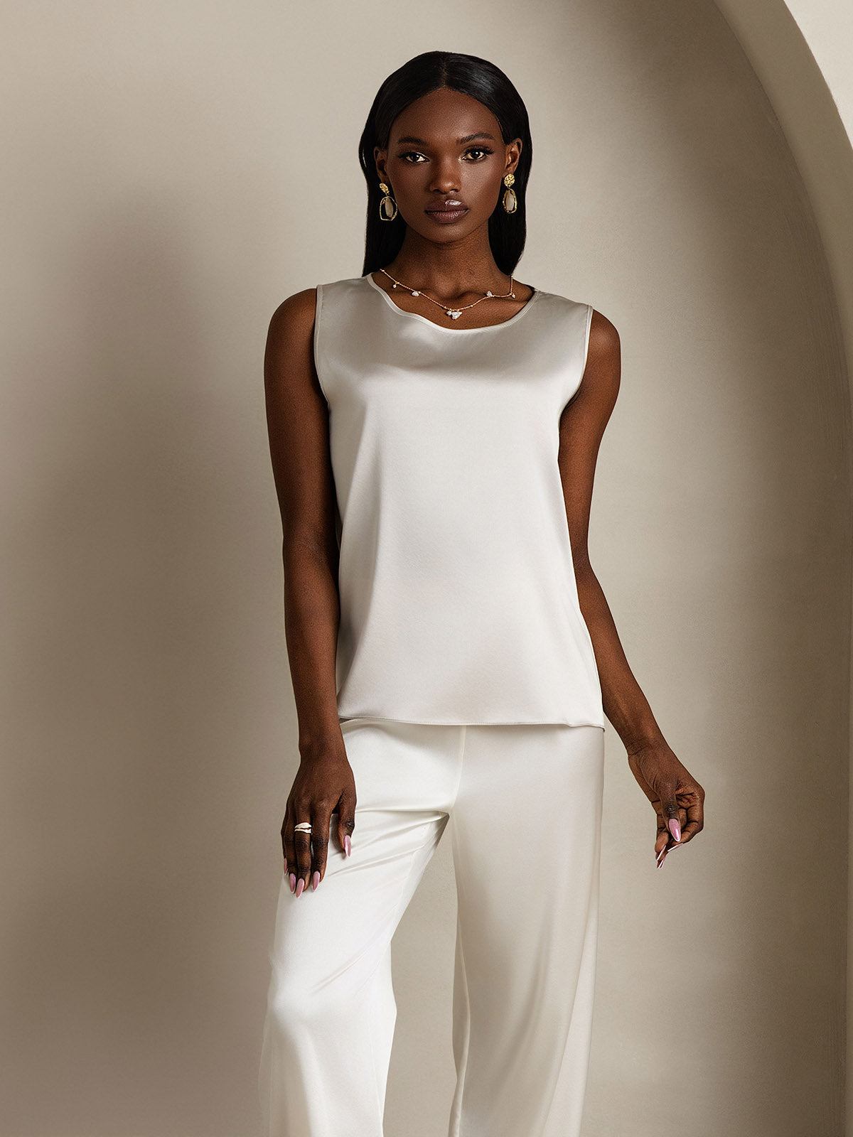 [Light Gray] SilkSilky-UK 19Momme Silk Round Neck Camisole 005