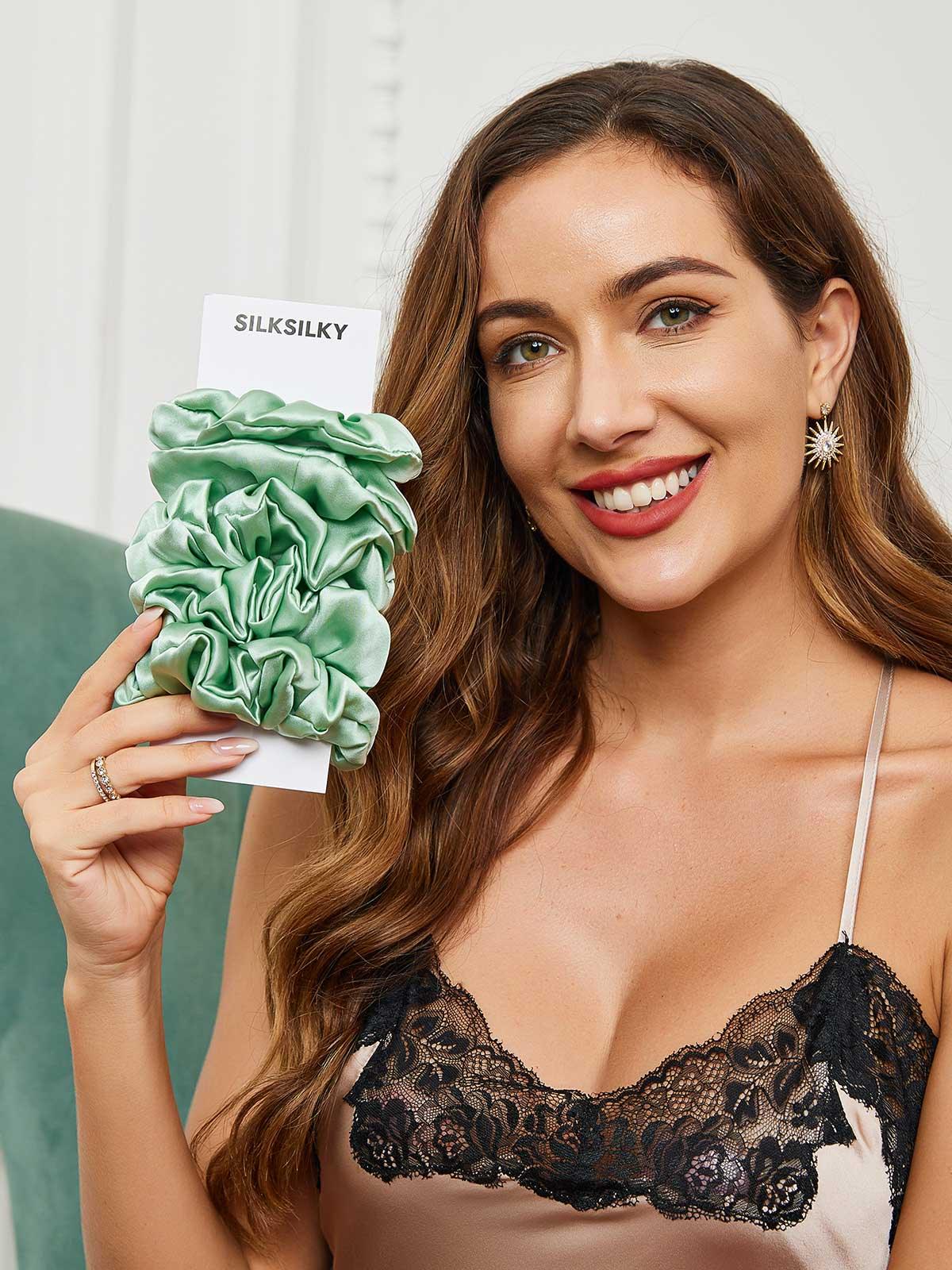 [Green] SilkSilky-UK 19Momme Pure Silk Scrunchie 001